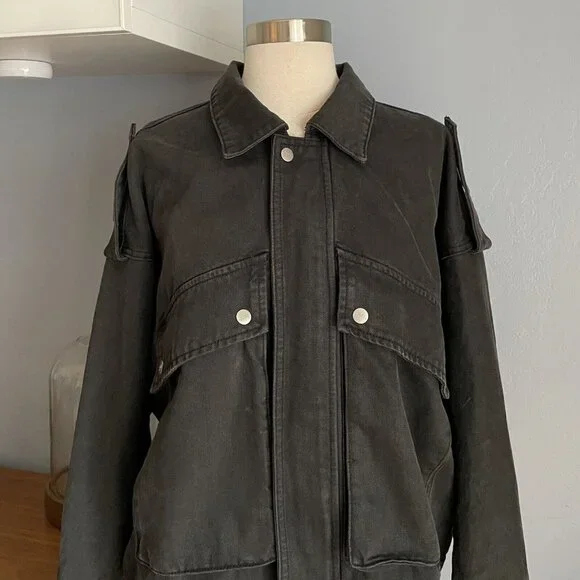 Neon Blonde High Flyer Oversized Denim Jacket Washed Black - Picture 5 of 10